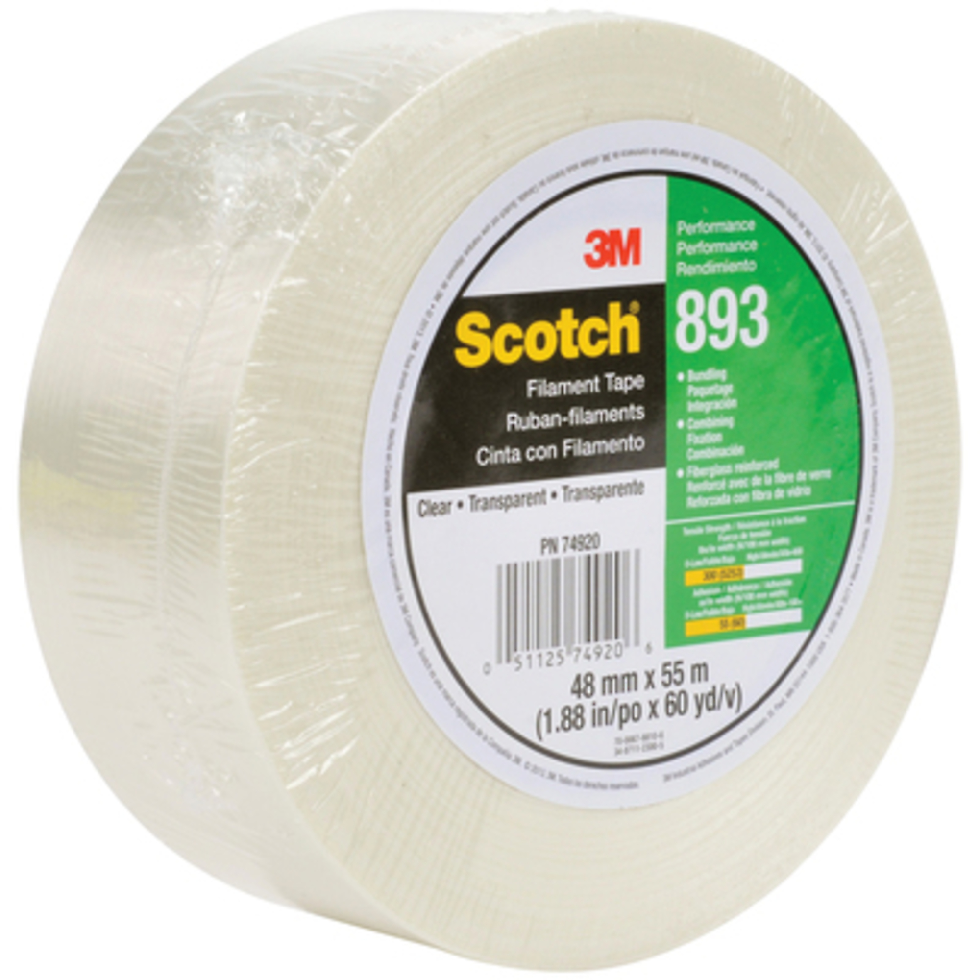 Scotch, 2in. x 60 yds. 6 Scotch Filament T 893 6/CS, Model# T9178936PK